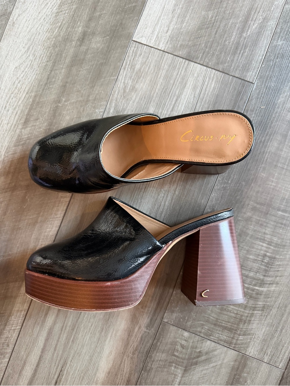 Circus by Sam Edelman Black Shay Platform Clogs Women’s Sz 9.5 Wooden Block Heel - Picture 2 of 7